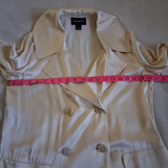 Something Navy NWT Women's S Ivory Grand Lapel Satin Long Trench Coat *FLAWS* - Picture 10 of 16
